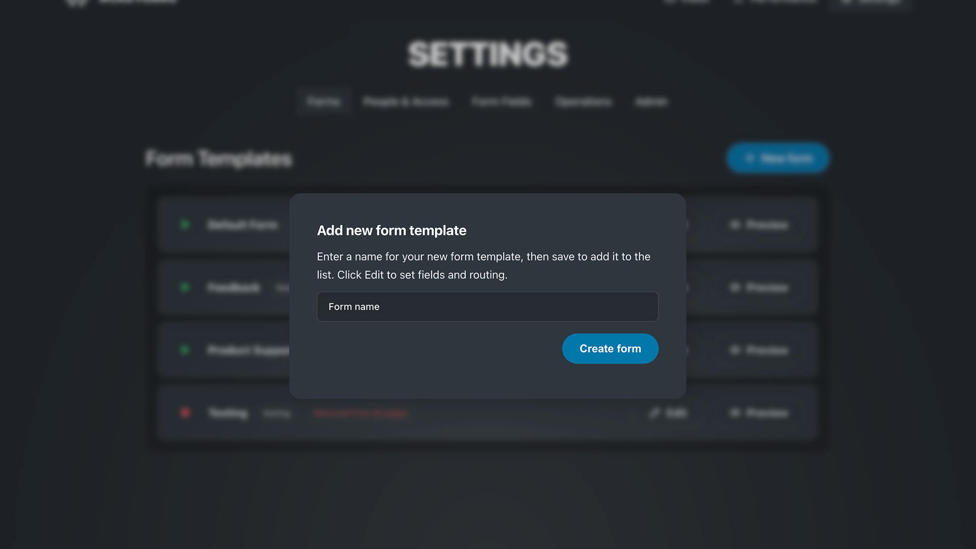 New template — Create a new form template